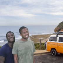Surfers Orange Van on Bells beach - Australia